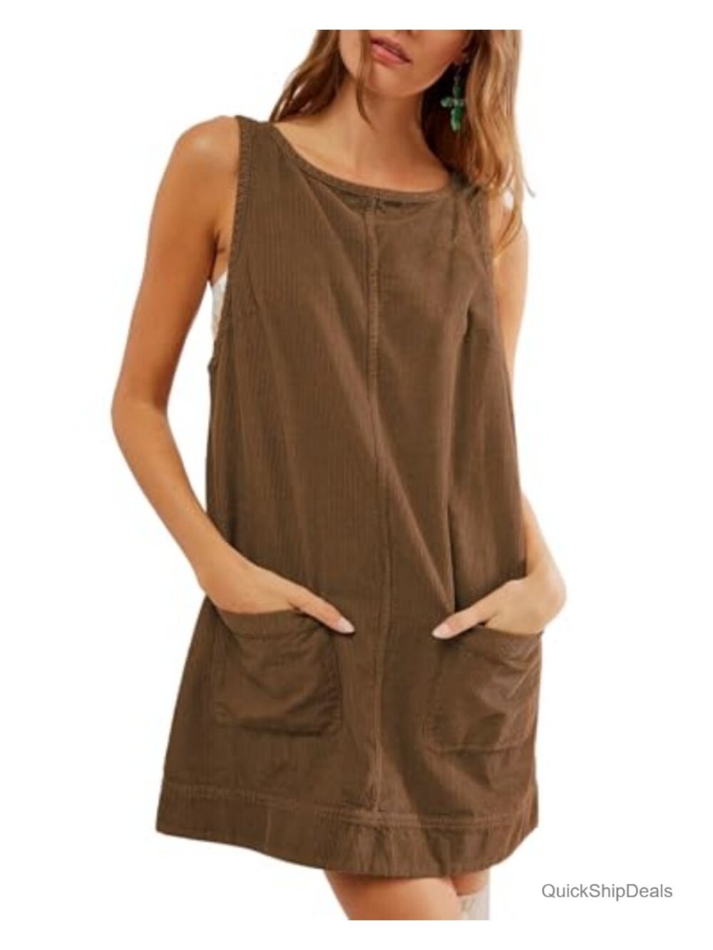 Corduroy Overalls Dress for Women A-Line Mini Jumper Pinafore with Pockets